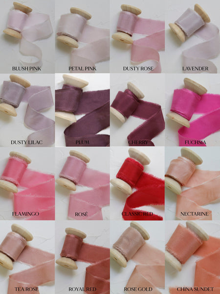 hand torn silk ribbon, hand dyed wedding ribbon for wedding bouquets dusty rose invitations wedding decor pink bouquet ribbon frayed edges