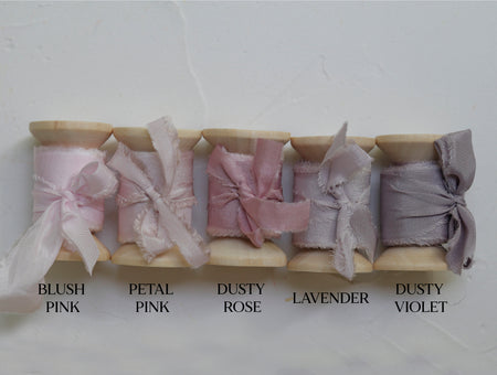 hand torn silk ribbon, hand dyed wedding ribbon for wedding bouquets dusty rose invitations wedding decor pink bouquet ribbon frayed edges