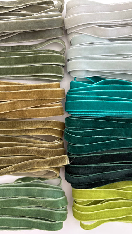 Luxury green velvet ribbon by the yard for wedding styling and elegant gift wrapping
