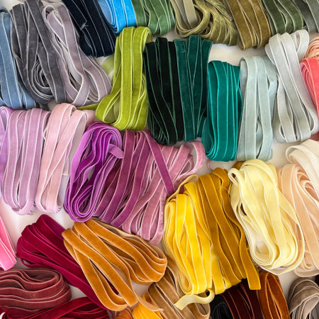 Hand dyed velvet ribbon for wedding favors, stationery and fine art decor