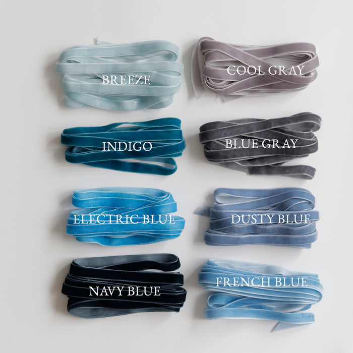 10 mm Hand Dyed Velvet Ribbon : Blue Colors