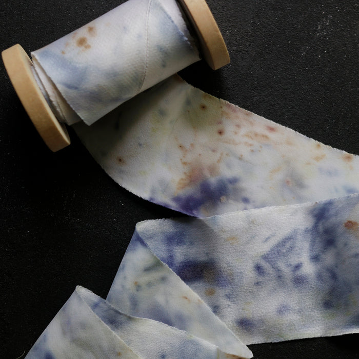 Botanically dyed - Bias Cut Silk Satin Ribbon - ''Iris Queen''