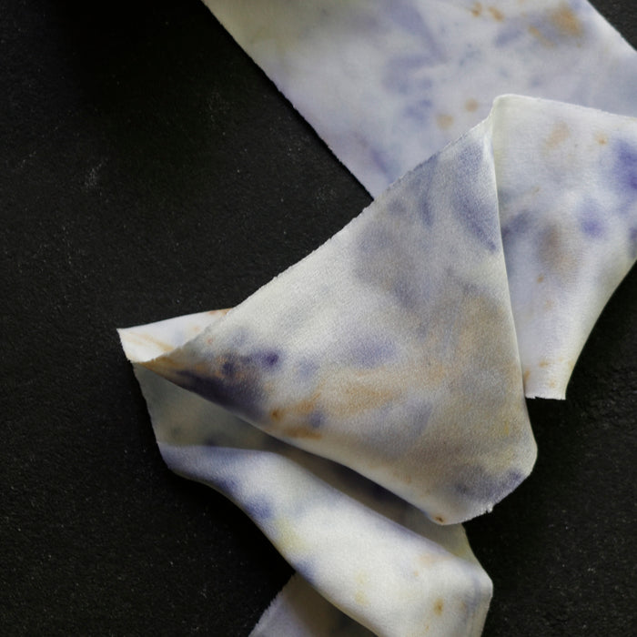 Botanically dyed - Bias Cut Silk  Ribbon - ''Ivory''