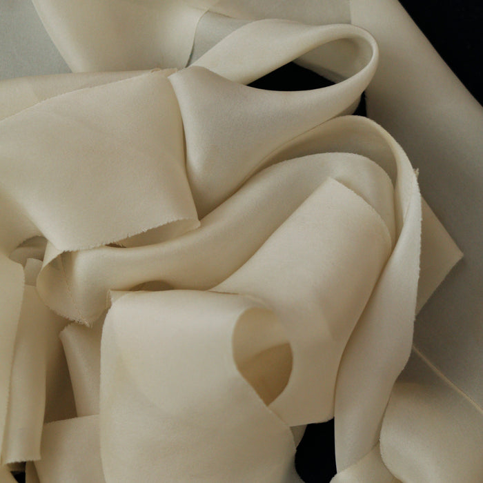 Botanically dyed - Bias Cut Silk  Ribbon - ''Ivory''