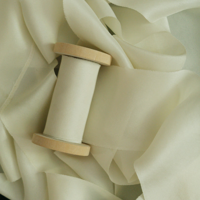 Botanically dyed - Bias Cut Silk  Ribbon - ''Ivory''