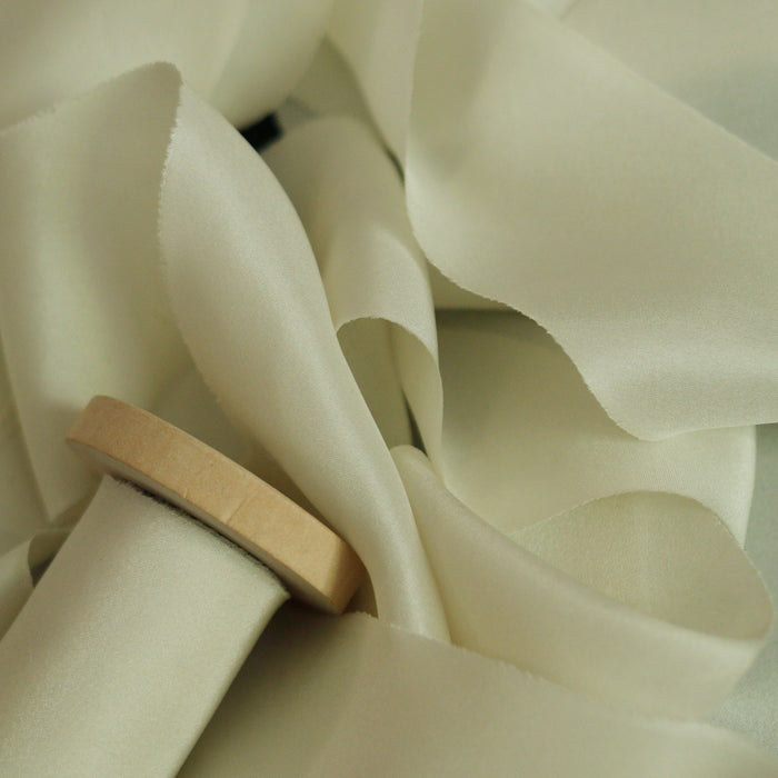 Botanically dyed - Bias Cut Silk  Ribbon - ''Ivory''