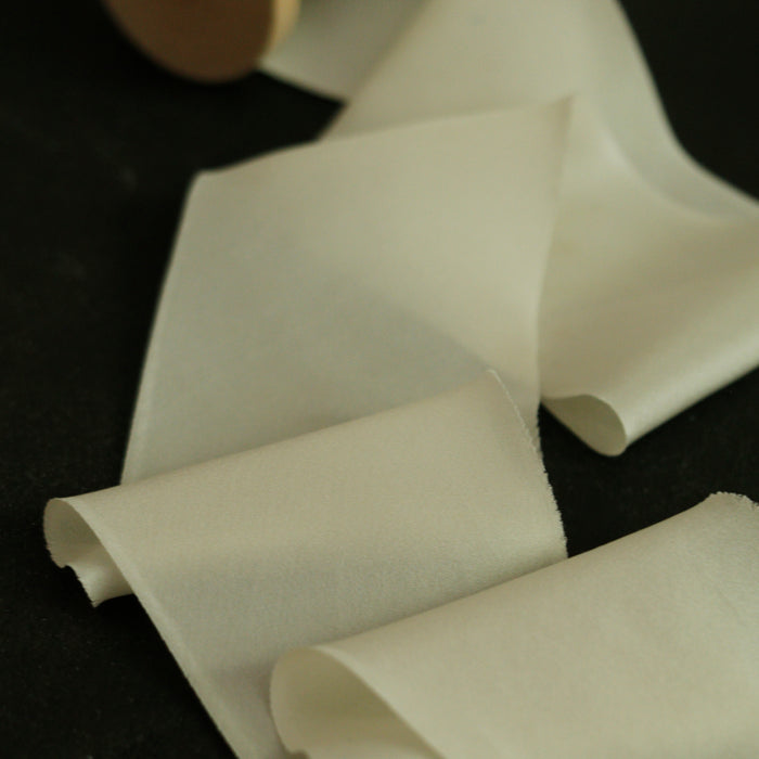 Botanically dyed - Bias Cut Silk  Ribbon - ''Ivory''