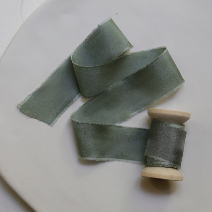 Sage green - Luxurious habotai silk ribbon