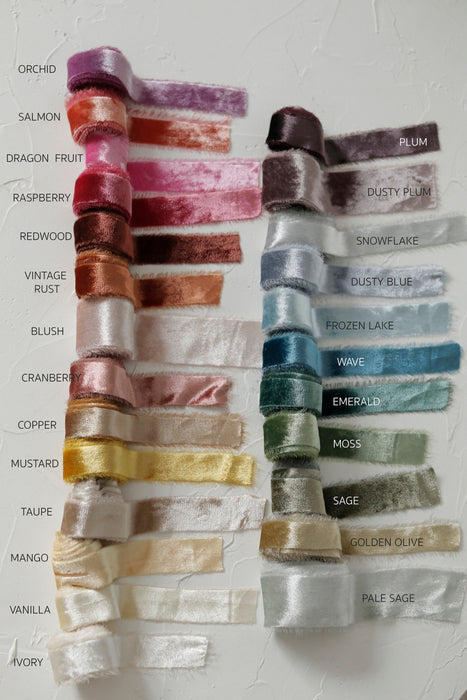 Hand dyed velvet ribbon,velvet ribbon by the yard,velvet ribbon for wedding bouquets invitations, flower arrangement,wedding decor-20 colors