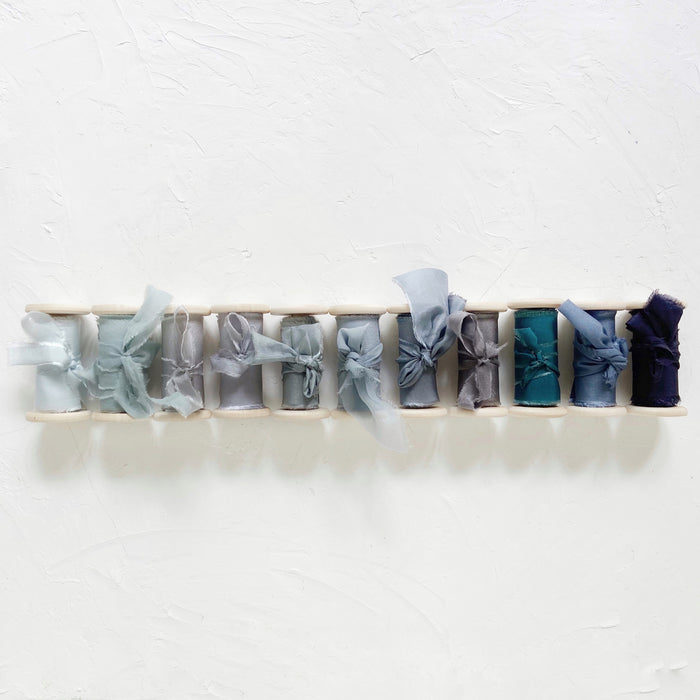Blue collection - Hand Dyed silk ribbons - Ready to ship