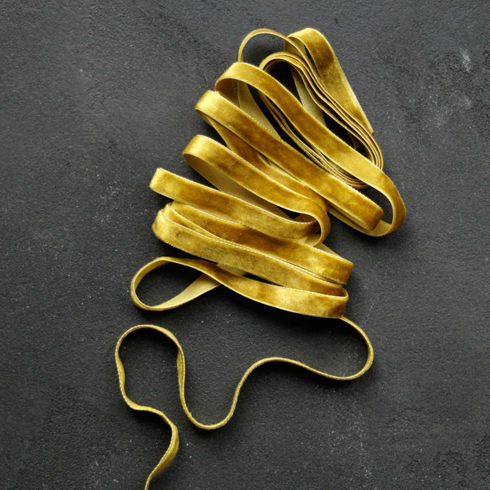 1/2'' Velvet ribbon with processed edges - Old Gold