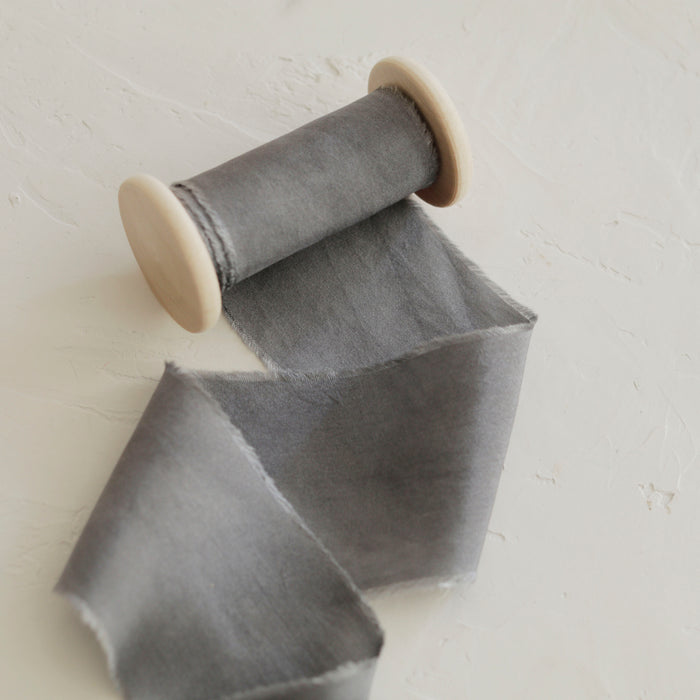 Dark Gray - Hand Dyed habotai silk ribbon