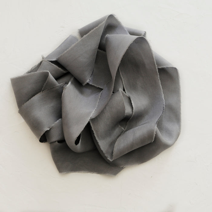 Dark Gray - Hand Dyed habotai silk ribbon