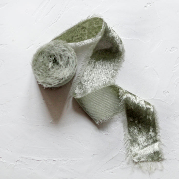 Sage green - Hand dyed silk velvet ribbon – IngenueSilk