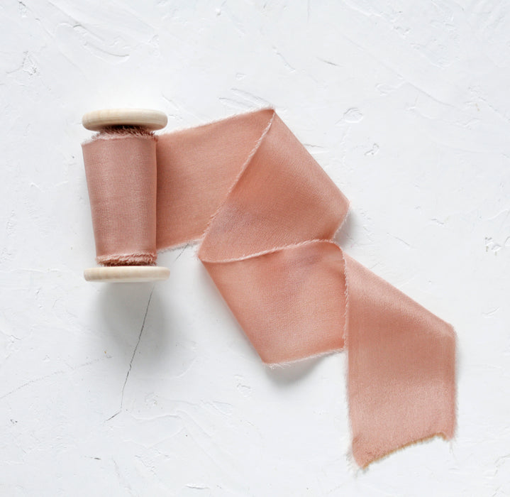 Rose Gold - Hand dyed Crepe de chine silk ribbon