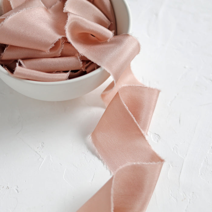 Rose Gold - Hand dyed Crepe de chine silk ribbon
