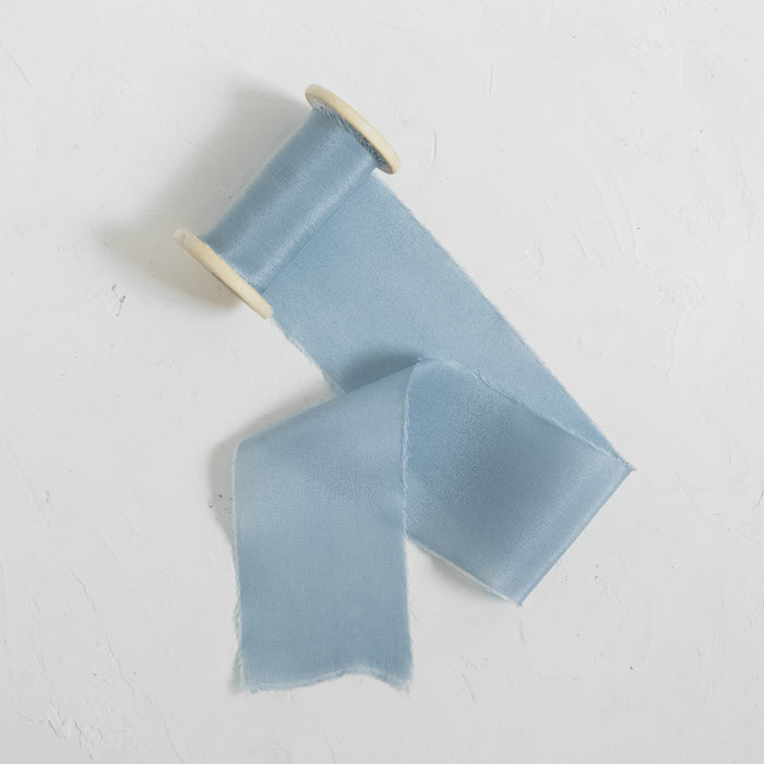 Slate blue - Hand dyed Crepe de chine silk ribbon