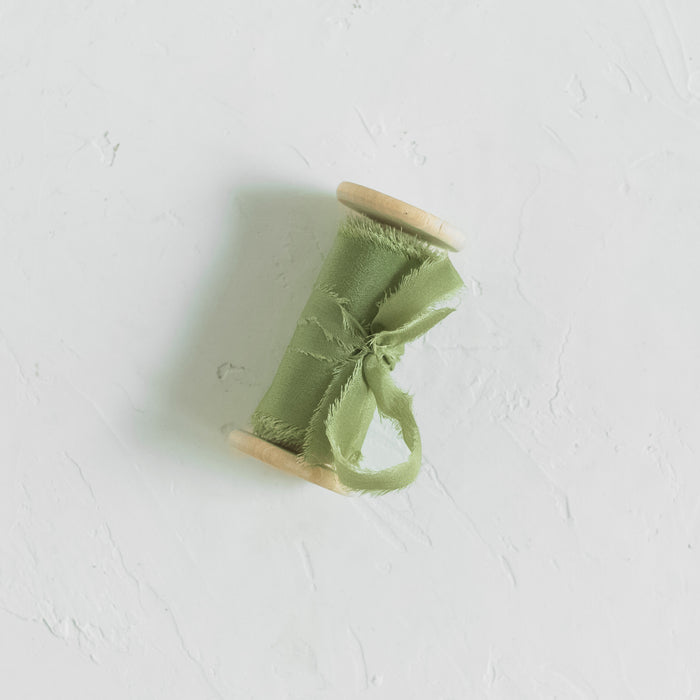 Moss Green - Hand dyed Crepe de chine silk ribbon
