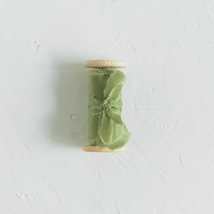 Moss Green - Hand dyed Crepe de chine silk ribbon