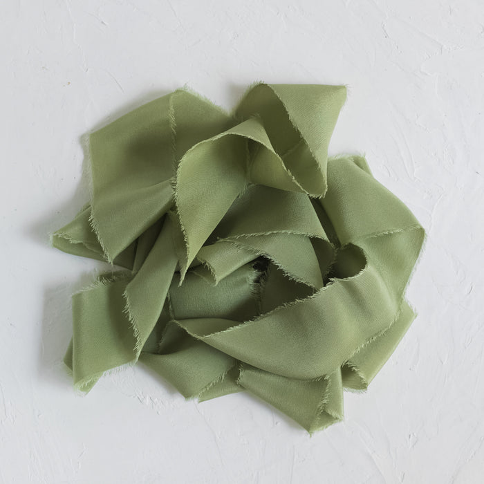 Moss Green - Hand dyed Crepe de chine silk ribbon