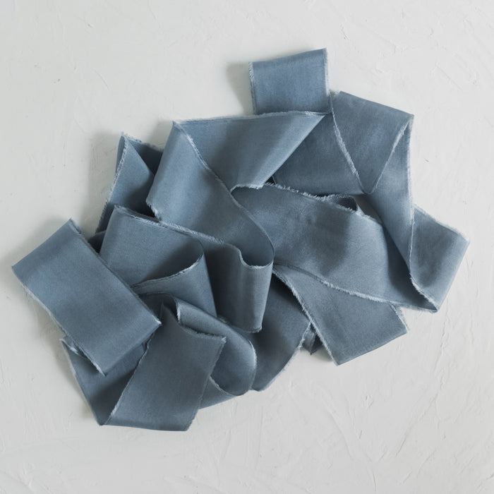 Dusty Blue -  hand dyed silk habotai ribbon