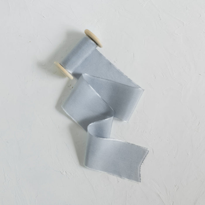 Blue Gray - Hand dyed Habotai silk ribbon