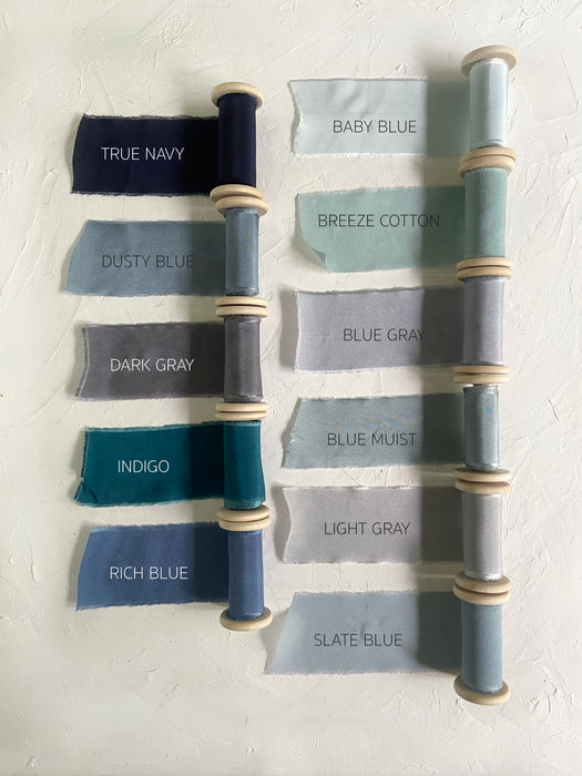 Blue collection - Hand Dyed silk ribbons - Ready to ship