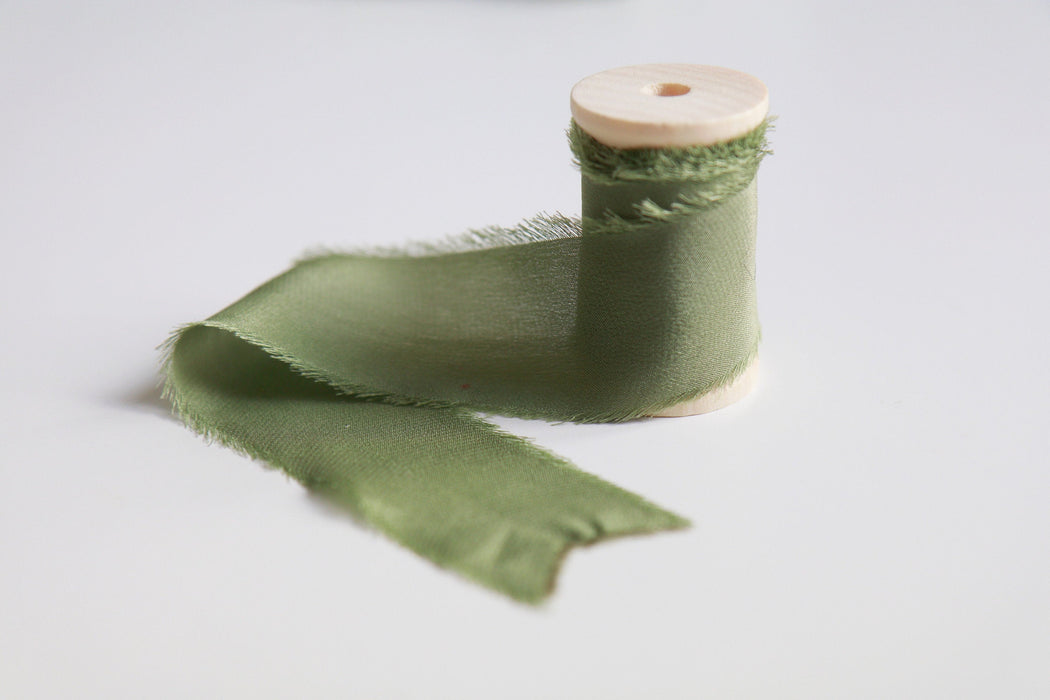 Moss Green - Hand dyed Crepe de chine silk ribbon