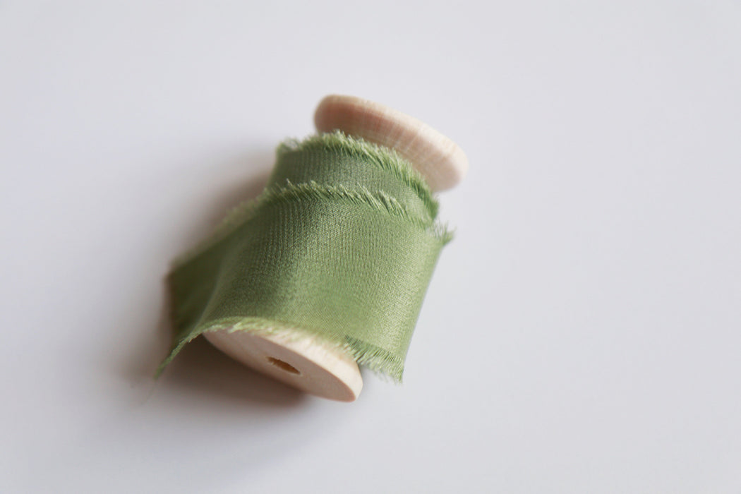 Moss Green - Hand dyed Crepe de chine silk ribbon