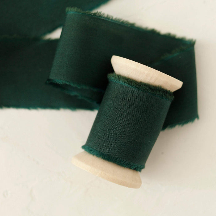 Malachite - Hand dyed habotai silk ribbon