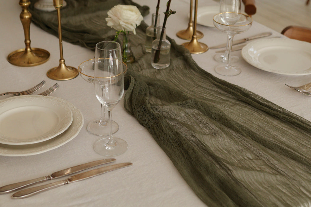 Khaki Green - Gauze Wedding Runner/Styling textile