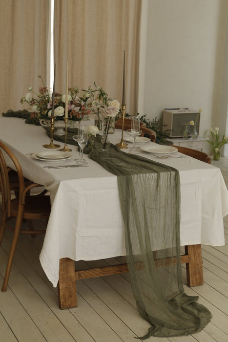 Khaki Green - Gauze Wedding Runner/Styling textile